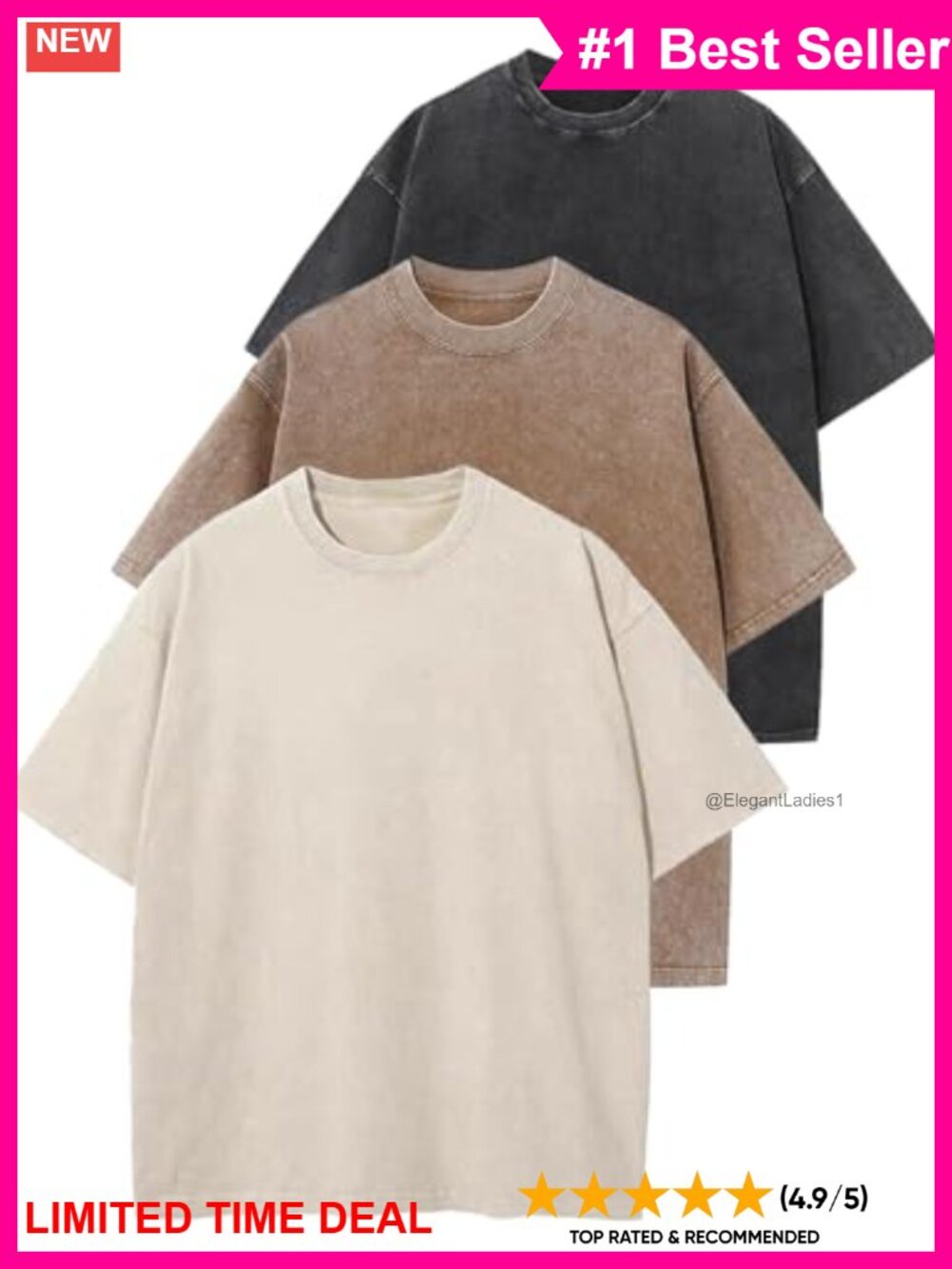 Oversized Vintage Washed Cotton Tee Drop Shoulder Crew Neck
